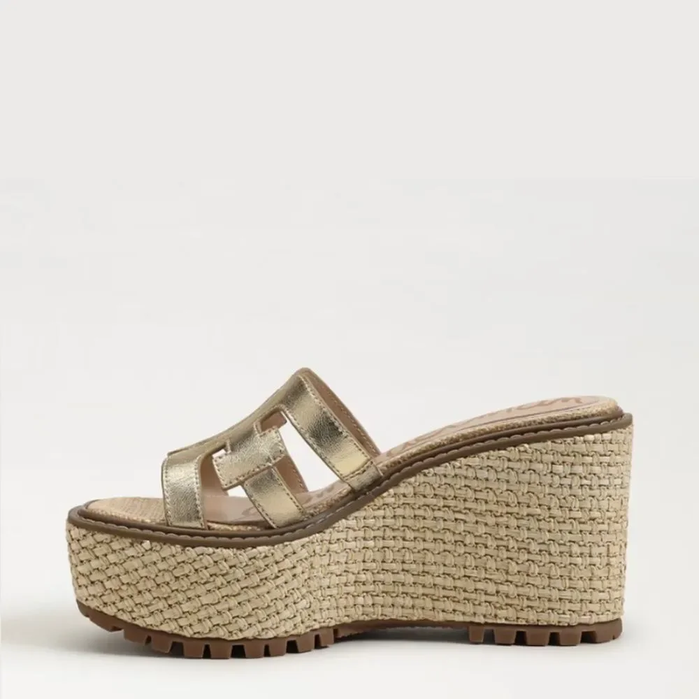 NEW Sam Edelman Laine Platform Wedge Sandal Gold Leather Size 9.5